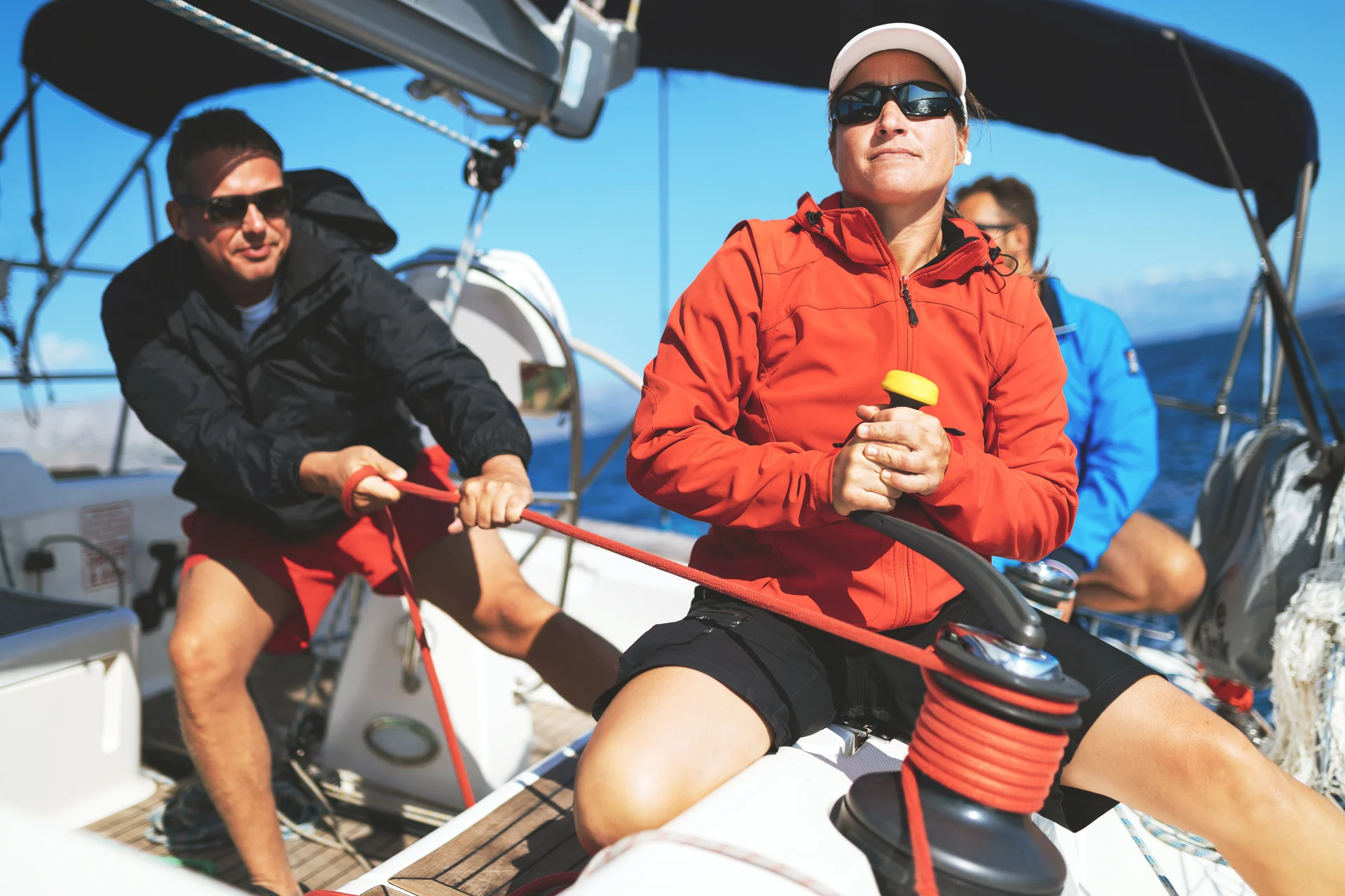 crew maneuvering on a boat