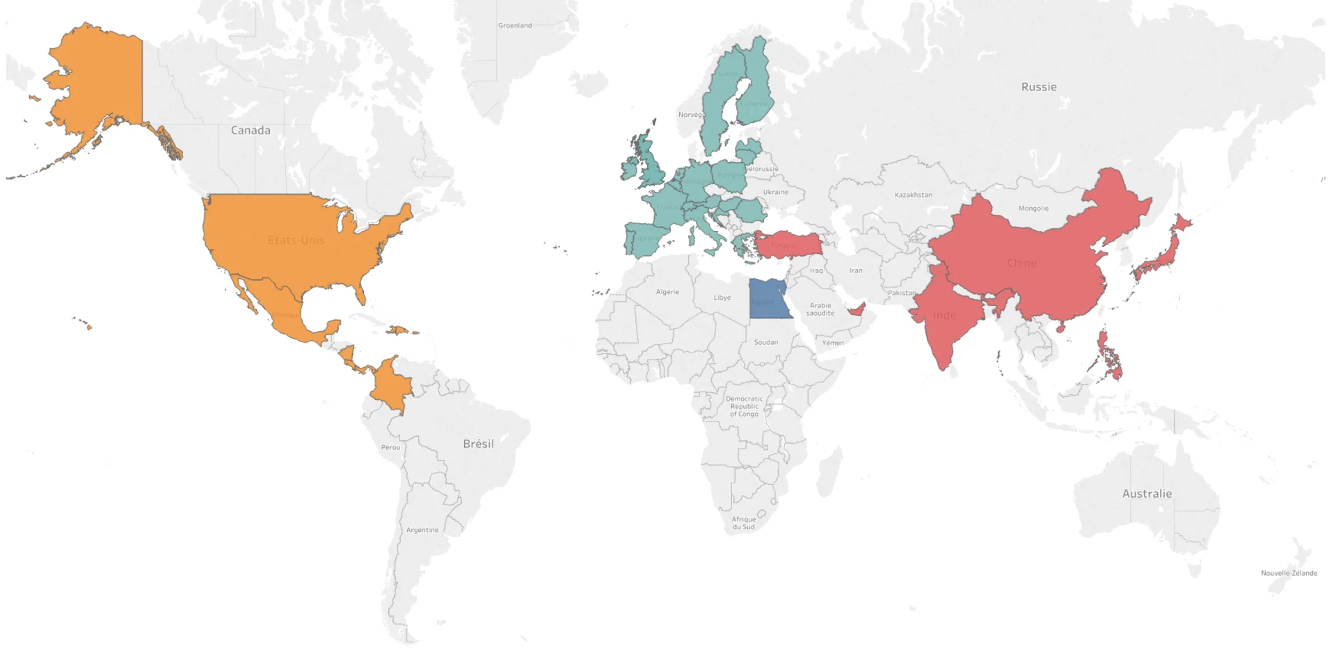 the world map with the countries where the Réaliseo has intervened